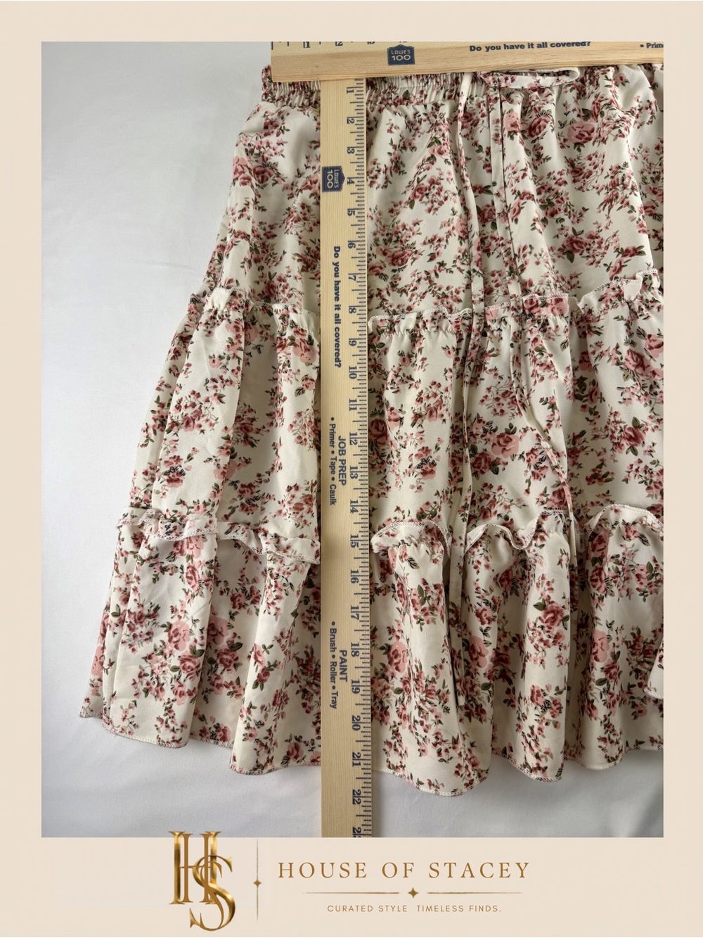 Floral Tiered Midi Skirt in Cream and Rose Medium - Picture 4 of 7